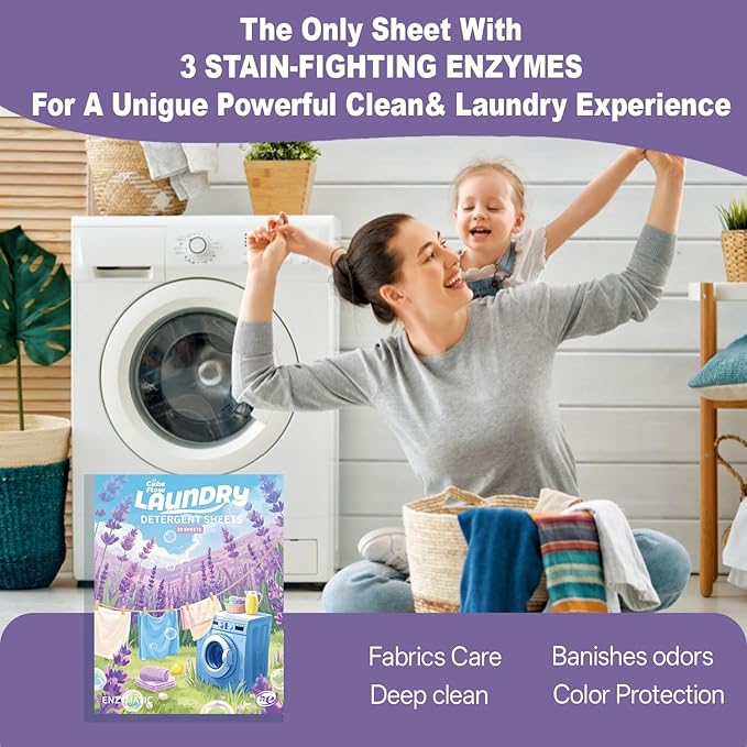 Laundry Detergent Sheets, Lavender Scent - 40 Loads |Effective & Eco-Conscious Cleaning| Pre-Measured, Liquidless for Deep Clean | Hypoallergenic, Washing Soda Travel Laundry Soap Strips