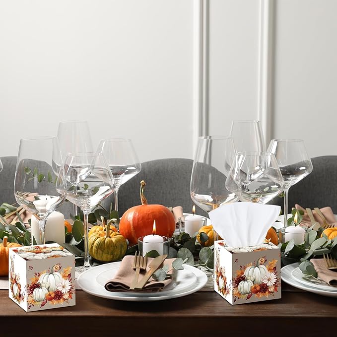 12 Pack Thanksgiving Pumpkin Facial Tissues Cube Face Boxes 600 Sheets 3 Ply Small Fall Square Tissues Bulk for Thanksgiving Day Autumn Harvest Car Bedroom Party Supplies