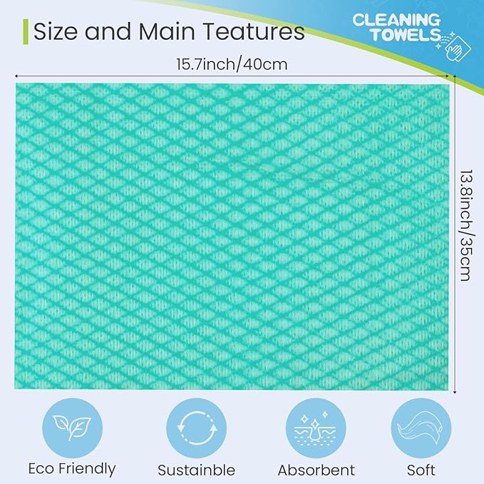 Tioncy 300 Pcs Disposable Dish Cloths for Kitchen Disposable Cleaning Cloth and Towels Handy Cleaning Wipes Disposable Rags for Kitchen and Office(Green)
