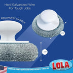 LOLA Steel Wool Wire Mesh Scouring Pad w/Hand Saver Knob, Heavy Duty, Galvanized Steel Wire, Abrasive, for Pots, Pans, Ovens, Grills - 1 Pack