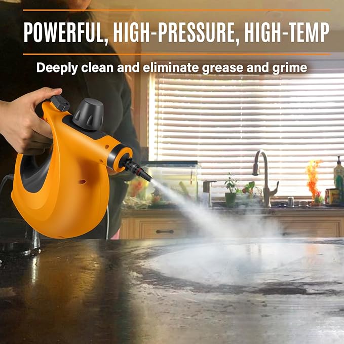 Handheld Steam Cleaner, Pressurized Multi-Surface Steam Cleaner for Home Use with 11pcs Accessories, All Natural Steamer for Cleaning Tile, Grout, Grime, Grease, Window, Couch, Car, Bathroom, Kitchen