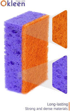 Purple and Orange Multi Use Scrub Sponges. Made in Europe. 9 Pack, 4.3x2.8x1.4 inches. Heavy Duty & Non Scratch Fiber. Odorless Durable Delicate, Easy Washable Violet Scrubber