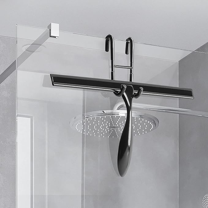 Simtive 10-Inch Shower Squeegee Set, Includes Shower Door Hook and Adhesive Hook, Squeegee for Shower Doors, Mirror and Window, Black