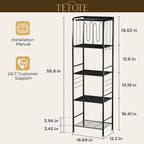 TETOTE 5-Tier Towel Storage for Bathroom Free Standing Towel Rack with M-Shaped Detachable Dividers& Hooks, Pool Towel Organizer Shelf Black