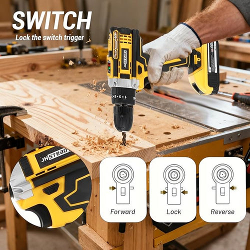 136pcs Heavy-Duty Cordless Drill & Tool Set with 2 Batteries, All-in-One Hand Tool Set，Lithium-Ion Drill Press, Screwdrivers, Bits, Wrenches, Pliers Electric (21V Brushless Drill +2*Battery)