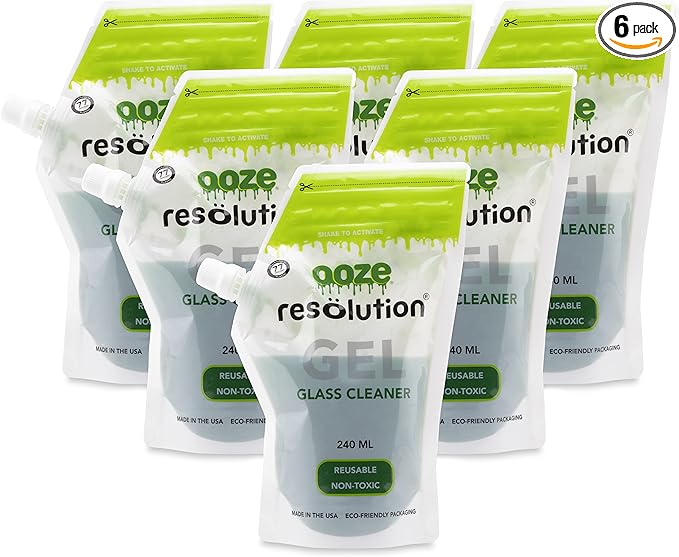 Ooze Resolution Gel Glass Cleaner (6 Pack 240ML Each) - Liquid Cleaning Solution Natural Clay-Based Non-Toxic Formula Glass and Metal Cleaner - Reusable - Non Abrasive Grunge Off