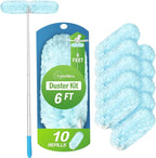 6 ft Extendable Dusters for Cleaning Compatible with Swiffer, Super Long Handle Dusting Wand Kit with 10 Refills, 360 Degree Heavy Duty Microfibers Dust Removing Tool for Ceiling Fan Wall