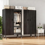 Foldable Portable Armoire Wardrobe Closet for Hanging Clothes Rack, Heavy Duty Covered Clothes Rack with Cover(HARDBOARD Magnetic), Closet Garment Rack for Bedroom Storage (KT Black, 59.05in)