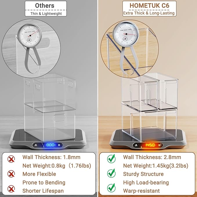 Clear Plastic Storage Bins with Dividers for Kitchen Pantry Organization, 6 Pack Thicken Stackable Storage Drawer Boxes for Refrigerator Cabinets Vanity Organizers and Storage, C6-3