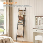 HOOBRO Blanket Ladder, 6-Tier Towel Rack with Hooks, Wall-Leaning Blanket Rack, Decorative Display Ladder Shelf, Scarves, Industrial, Living Room, Bedroom, Rustic Brown and Black BF66CJ01