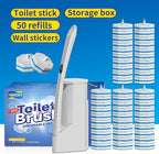 Disposable Toilet Brush Cleaning System with 50pcs Refills Pads Replacement Heads, Toilet Cleaning Stick, Wall Mounted Toliet Wand Kit Bathroom Maintenance, Toilet Bowl Cleaner Wands Holder and Set