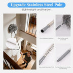 Cobweb Duster with Extension Pole, Washable Cleaning Microfiber Feather Duster 5-in-1 Kit with 3 Duster Heads, 100'' Bendable Extendable Long Duster for High Ceilings, Fans, Blinds, Furniture & Car