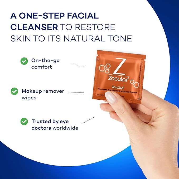 Zocular - ZocuZap Acne Face Wipes - Moisturizing Face Cleansing Wipes for Acne, Makeup Removal, and Exfoliation with Natural Okra Complex for Sensitive, Rosacea Skin - 30/ct