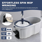 Spin Mop and Bucket System with180-Degree Rotating Head Telescopic Handle Dual Chamber Bucket Floor Cleaning Set with 3 Mop Refills Dual-Function Wringing Hand-Press and Foot-Pedal