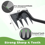 Manual Weeder Tool,4 Tines Garden Weeding Rake with Sharp Blade,55 Inch Long Handle,Heavy Duty Stand Weeding Tool for Weeding Loosening Soil Gathering Leaf Leveling Thatch Rake