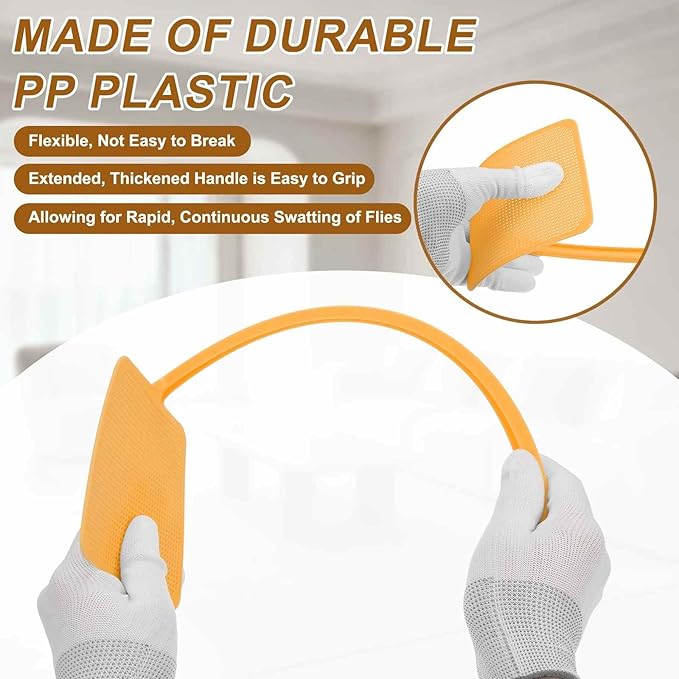 HARFINGTON 4pcs Fly Swatter 4.5"x4.5" Plastic Manual Heavy Duty Long Handle Fly Swatter for Home Indoor Outdoor, Gold