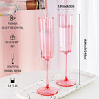 Ciaell 24 Pack Pink Plastic Champagne Flutes - 6 Oz Flower Wavy Champagne Glasses - Heavy Duty Vintage Disposable Glassware for Party & Anniversary & Wedding