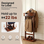 TFCFL Wooden Suit Rack with Drawer & Trouser Holder, Multi-functional Coat Stand for Hats/Scarves/Belts, Space-Saving Standing Suit Valet Stand for Home/Office, 22lbs Load Capacity (Brown)