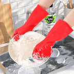 Rubber Cleaning Gloves for Dishwashing - 4 Pairs Kitchen Gloves for Washing Dishes, Reusable Household Gloves for Bathroom, Gardening (Small, Beige)