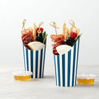 Restaurantware Bio Tek 16 Ounce French Fry Containers 100 Disposable Charcuterie Cups - Incline Design Round Striped Paper French Fry Cups Stackable For Waffles Chips or Popcorn