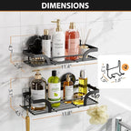 LEVERLOC Shower Caddy Suction Cup, 2 Pack Shower Shelves for Inside, Black Rustproof Metal Bathroom Storage NO-Drilling Bathroom Organizer with Large Capacity, Heavy Duty Storage Basket
