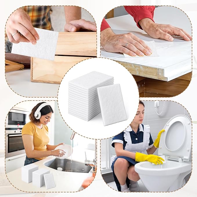 40 PCS White Non Woven Pads, Light Duty Scouring Pad, Abrasive Surface Scrubber, Non Scratch Scrubbing Pad, Multi Scouring Sponge for Home Workshop Cleaning Polishing(4 x 6 Inch)