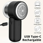 Fabric Shaver Electric Lint Remover Rechargeable Sweater Shaver Dual Protection Removable Bin Easy Remove Fuzz Lint Pills Bobbles (Black)