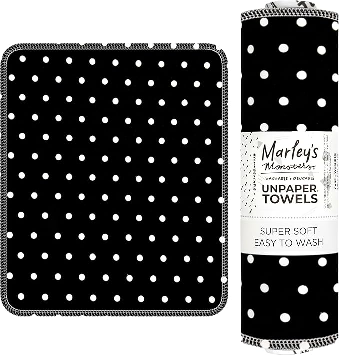 Marley's Monsters UNpaper Towels - 24 Count roll, Reusable Paper Towels, Paperless, Cotton, Tree Free (Black and White Dots)