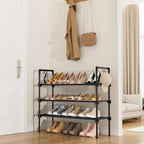 LANTEFUL 3 Tier Shoe Rack for Closet, Shoe Organizer with 5 Hooks, Long Shoe Shelf Storage for Sneaker and Boot Stackable Free Standing Shoe Rack for Entryway, Garage, Small Spaces, Dorm