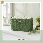 Kathfly Sage Green Toilet Paper Storage Basket with Lid Wicker Woven Bathroom Basket Toilet Paper Holder Holds up to 6 Mega Rolls Woven Organizer for Home Bathroom Kitchen Offices