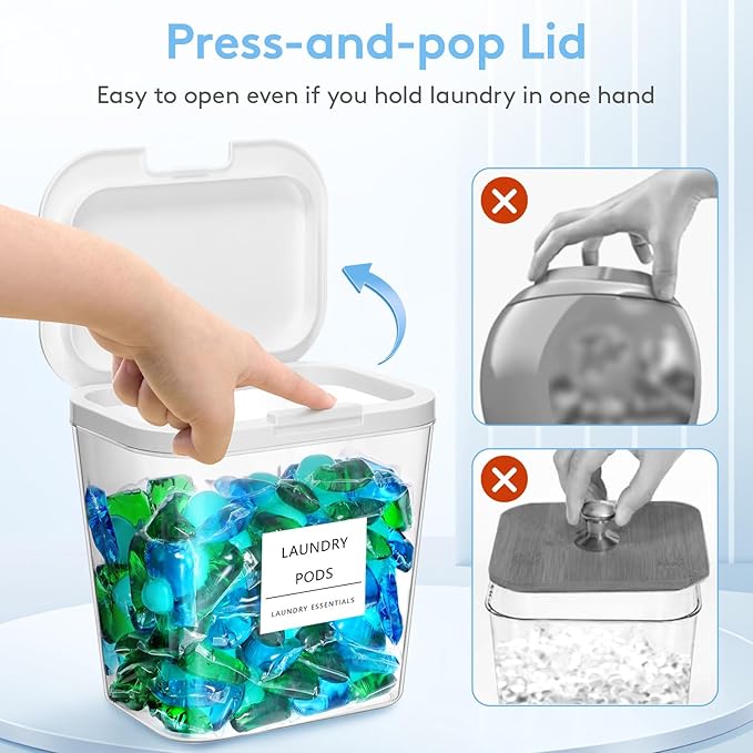 Lifewit Laundry Pods Container with Pop-up Lid, Coffee Pod K Cup Storage, Laundry Room Organization, Dryer Sheet Holder for Washing Powder Detergent, 2700 +2000ml/0.72+0.5gal, 4PCS