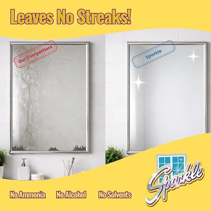 Sparkle Glass Cleaner, Ammonia-Free Streak-Free Formula, 33.8 fl oz Spray Bottle, Safe for Windows, Mirrors & Glass Surfaces (1 Pack)