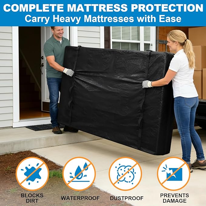 TICONN Mattress Bags for Moving, Heavy Duty Twin XL Mattress Cover Storage Bag with Full-Around Handle and Adjustable Buckles (Black, Twin XL)