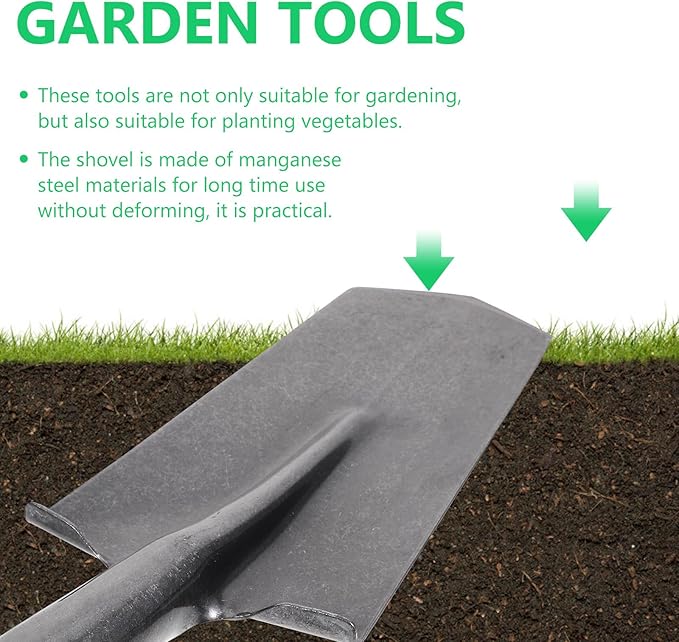 POPETPOP Heavy-Duty Manganese Steel Garden Spade with Narrow Tip for Digging and Planting, Thickened Traditional Shovel Soil Tool for Tree Transplanting and Outdoor Gardening