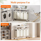 Lifewit Laundry Hamper 4 Section, 168L Pull out Laundry Clothes Basket Organizer with Large Top Shelf and 4 Removable Bags and Handles for Laundry Room Bedroom Bathroom, White with Shelves and Wheels