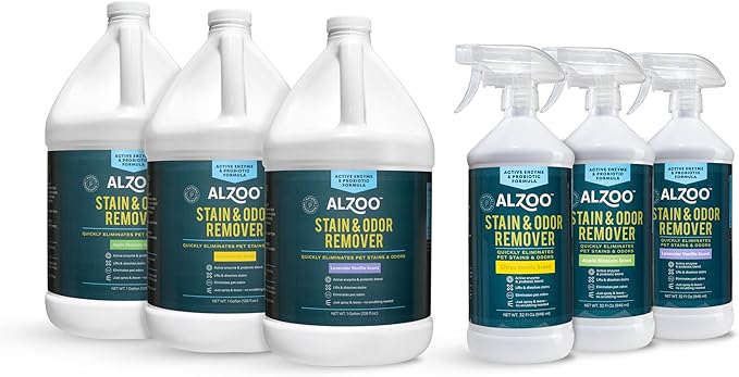 ALZOO Stain & Odor Remover, Quickly Lifts & Dissolves Pet Stains & Helps Eliminate Odors, 100% Plant-Based Active Ingredients, Apple Blossom Scent, 32 Fl. Oz Spray Bottle