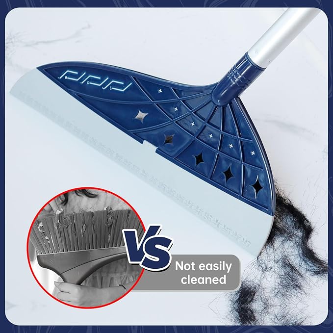 Magic Air Broom, Silicone Broom Floor Squeegee for Glass and Floors with 60’’ Long Aluminum Adjustable Handles,Silicone Squeegee Broom or Pet Hair, Dust and Liquids (Blue)