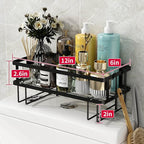 Godboat Bathroom Organizer - Over Toilet Storage, Floating Shelves with 2 Hooks, Wall Mounted Shelf Rack, Behind and Above the Tank, Gifts for Women (Black, 1-Tier)