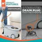 Grazie Spin Mop & Bucket Set - 360° Self-Wringing System with Wheels, Stainless Steel Handle - Hands-Free Floor Cleaning for Hardwood, Tile, Laminate - Includes 4 Washable Microfiber Mop Head Refills
