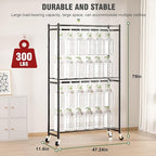 Neatrays Rolling Clothes Rack for Hanging Clothes, 47.2"x 11.8"x 79" Large Capacity Garment Rack with Double Rods & 3 Wire Shelves, Portable Closet with Wheels for Bedroom, Laundry, Balcony (Black)