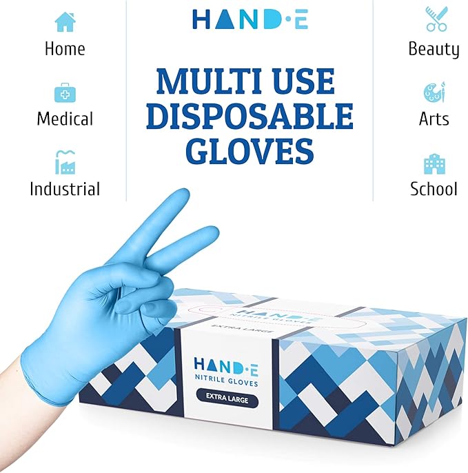 Hand-E Touch Blue Nitrile Disposable Gloves - Latex Free Medical Exam Gloves, Powder Free, Food Safe, Cooking