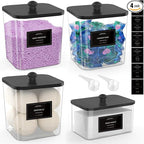 COAZEX 3+1 Pack Clear Laundry Pods Container & Dryer Sheet Holder, Plastic Square Laundry Room Organization and Storage Jars with Black Lids, Scoops & Labels for Detergent, Powder, Dryer Balls