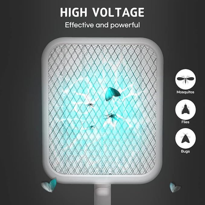 BANU Electric Fly Swatter Bug Zapper Racket, 180-Degree Folding, Adjustable 2-in-1 Mosquito Killer Lamp, Rechargeable 1200mAh Battery, 3-Layer Safety Mesh, Suitable for Indoor and Outdoor Use