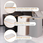 iEGrow 150L Laundry Basket with Lid, Large Laundry Hamper with Bamboo Handle, Collapsible Dirty Clothes Hamper Organizer with 2 Removable Inner Bags for Clothes Toys Towels - Beige