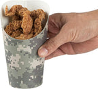Restaurantware Bio Tek 16 Ounce French Fry Containers, 100 Disposable Charcuterie Cups - Incline Design, Round, Camouflage Paper French Fry Cups, Stackable, For Waffles, Chips, or Popcorn