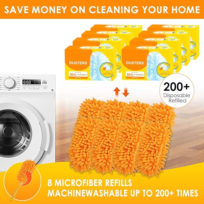 Redones Dusters for Swiffer - Reusable Duster Refill Compatible with Swiffer Hand Duster(8 Pack+1Handle), 360 Heavy Duty Dusters Refills