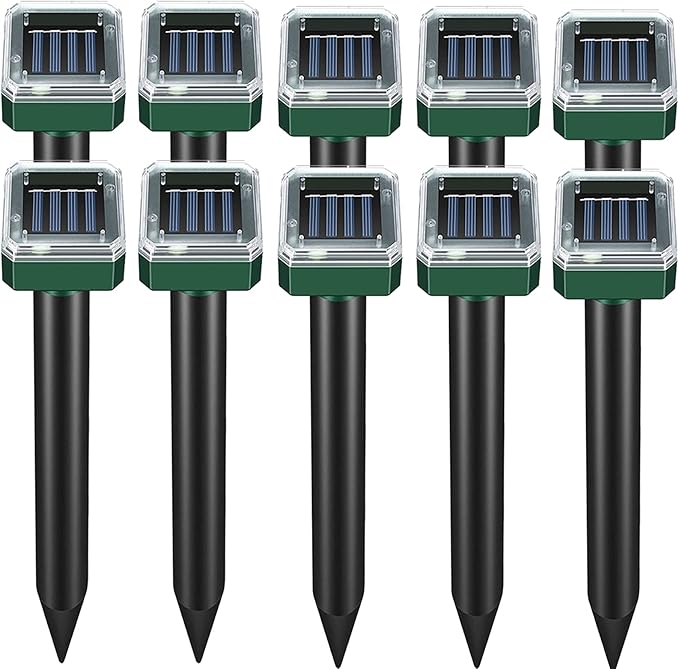 Mole Repellent Solar Powered -10 Packs Snake Repellent Ultrasonic Vole Snake Repeller for Lawns and Yards Waterproof Outdoor Gopher Repeller Effective for Garden