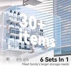 YASONIC Shower Caddy, 6 Pack Large Capacity Bath Organizer with Soap Holder and 12 Hooks, Rustproof bathroom Shelves for Inside Shower, No Drilling&Sleek Bathroom Organizers and Storage Silver