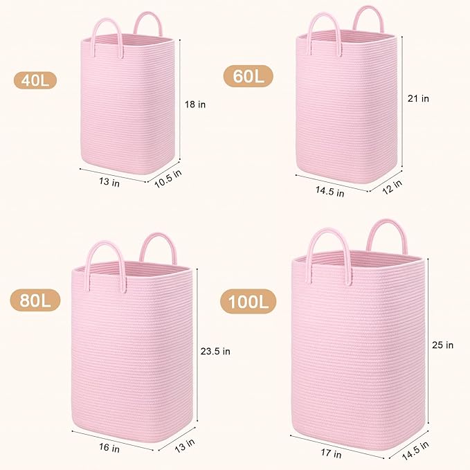 Artfeel Laundry Basket,Woven Cotton Rope Laundry Hamper,80L Versatile Storage for Dirty Clothes,Baby Toys,and Blankets in Bathroom, Nursery,and Living Room