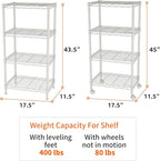 SINGAYE 4 Small Shelves Storage Shelf Wire Shelving Unit Metal Shelf Adjustable Organizers Storage Shelving with Wheels for Bathroom Laundry Room Kitchen Pantry11.5”D x 17.5”W x 30.5”H White
